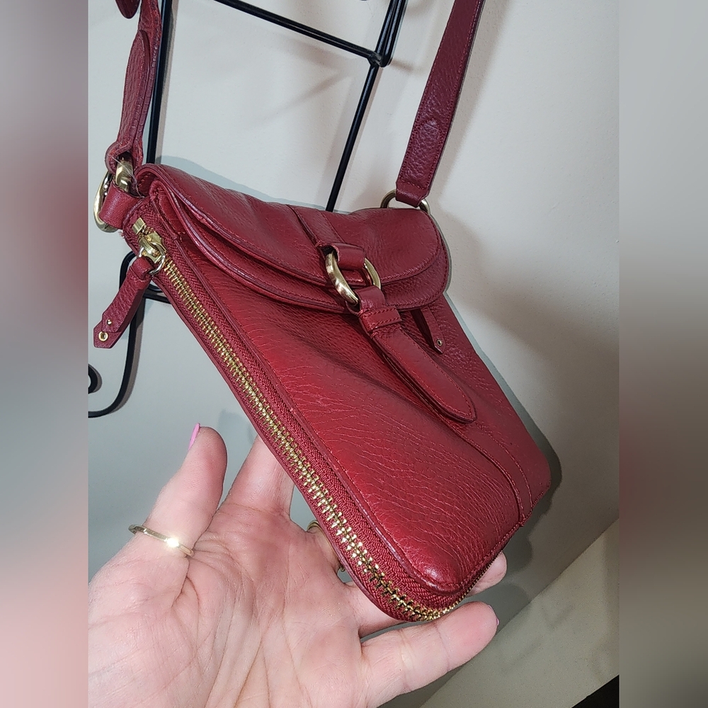 Cole Haan Red Leather Gold Hardware Crossbody Purse - Picture 13 of 15